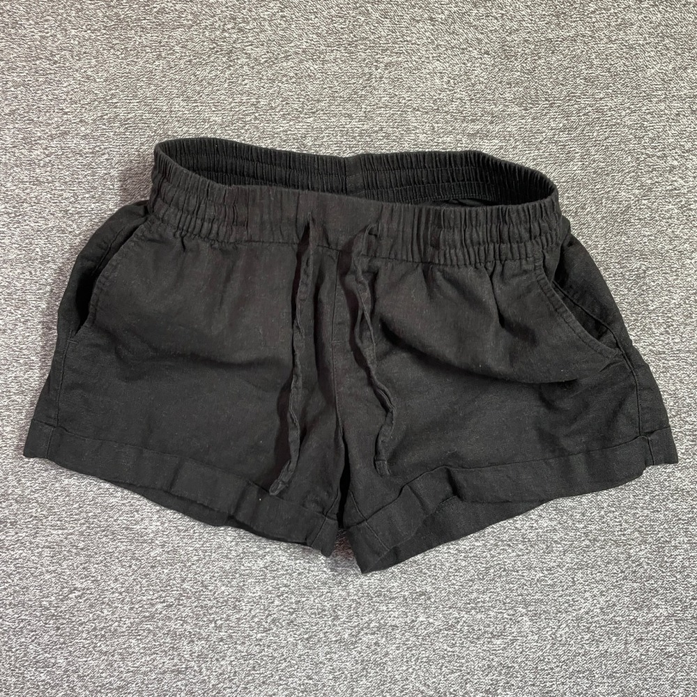 Old Navy Shorts Womens Black Linen Blend Drawstring Cuffed Hem Small